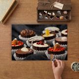 Mini Çikolatalı Tatlılar Tasarımı 240 Parça Ahşap Puzzle Ahşap Kutuda MP01665