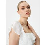 Mini Dantelli Elbise Bridal Omzu Açık Kolları Fırfırlı Astarlı