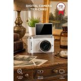 Mini Dijital Retro Kamera 48MP 8X Zoom Flip Ekranlı Selfie Video Vlog Kamerası CMR51 Beyaz