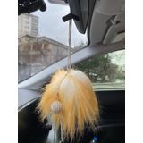 Mini Disko Toplu Tüylü Ponpon Dikiz Ayna Süsü Sarı Beyaz