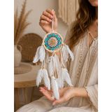 Mini Düş Kapanı Bambu Dream Catcher Bohem Duvar Süsü 9 Cm Çap 40 Cm Uzunluk El Yapımı Dekor
