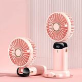 Mini El Fanı 5 Kademeli Dijital LED Göstergeli Boyun Askılı Mini Klima Vantilatör - Pembe