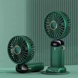 Mini El Fanı 5 Kademeli Dijital LED Göstergeli Boyun Askılı Mini Klima Vantilatör - Yeşil