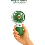 Mini Fan Şarjlı Taşınabilir El Vantilatörü Telefon Standı Meyve Figürlü USB Mini Fan 250MAH 5W Güçlü - Yeşil