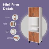 Mini Fırın Dolabı - Ahşap - Beyaz - Alt Modül Yüksekliği: 180 cm x Üst Modül Genişlik: 60 cm