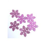 Mini Fuşya Pembe Kar Taneleri Simli Eva Ağaç Ve Hediye Süsü 6X6cm 6Lı