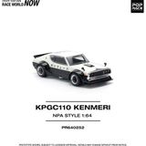 Mini GT Pop Race 1:64 Nissan Skyline KPGC110 Kenmeri NPA Style Siyah Beyaz Diecast Model Araba