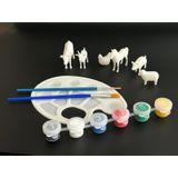 Mini Hayvan Figür Boyama Seti – 3–5 cm Boyanabilir Figürler, 6 Renk Akrilik Boya, Fırça ve Palet