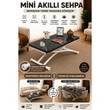 Mini Juppo Akıllı Sehpa Çalışma Masası Yer Sofrası Yemek Masası - BEYAZ DIŞ - SİYAHMERMER