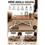 Mini Juppo Akıllı Sehpa Çalışma Masası Yer Sofrası Yemek Masası - BEYAZ İÇ - CEVİZ