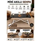 Mini Juppo Akıllı Sehpa Çalışma Masası Yer Sofrası Yemek Masası - BEYAZ İÇ - SİYAHMERMER