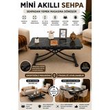 Mini Juppo Akıllı Sehpa Çalışma Masası Yer Sofrası Yemek Masası - SİYAH İÇ - SİYAHMERMER