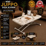 Mini Juppo Dışa K Akıllı Sehpa Üst Tabla Mdf Oval Köşe Alt Ayak Krom Kaplama - BEYAZ MERMER