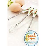 Mini Kahve Çırpıcı Porselen Saplı Süt Yumurta Çırpıcı 19 Cm Desenli Çırpıcı Tel