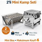 Mini Kamp Seti 2'li – Taşınabilir Mangal & Ateş Kutusu Katlanabilir Outdoor Set - Standart