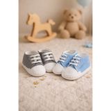 mini kanka 2 Adet Erkek Bebek Spor Patik Ayakkabı Bağcıklı Kaymaz Taban İlk Adım Bebek Ayakkabısı (Mavi & Gri)
