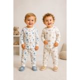 mini kanka Erkek Bebek 0-3 Yaş Bebek %100 Pamuk Uzun Kollu Pijama Takımı İkili Set – Fil & Safari Hayvanları Desenli Yumuşak Uyku Giyim