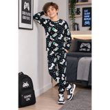 mini kanka Erkek Çocuk Oyun Konsolu Desenli Uzun Kollu Pijama Takımı – Gamepad Baskılı Alt Üst Takım 7-10 YAŞ