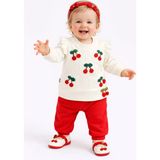 Mini Kanka Kız Bebek 2’li Takım Kiraz Desenli Uzun Kollu Sweatshirt ve Pantolon Seti - 6 - 12 Ay - Kırmızı