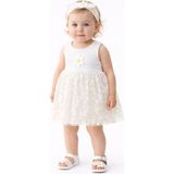 Mini Kanka Kız Bebek Pembe-Beyaz Papatya Desenli Tül Elbise Zıbın Çiçek Aplikeli, Şık Yazlık Bebek Elbisesi - 3 - 6 Ay