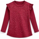 Mini Kanka Kız Çocuk Uzun Kollu Bluz – Fırfırlı, Desenli, Günlük Bluz - Bordo - 8 - 9 Yaş