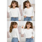 Mini Kanka Kız Çocuk Uzun Kollu Fitilli Crop Tişört Zincir Detaylı Bluzz - Beyaz - 7 - 8 Yaş