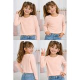 Mini Kanka Kız Çocuk Uzun Kollu Fitilli Crop Tişört Zincir Detaylı Bluzz - Krem - 6 - 7 Yaş