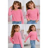 Mini Kanka Kız Çocuk Uzun Kollu Fitilli Crop Tişört Zincir Detaylı Bluzz - Pembe - 4 - 5 Yaş