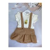 Mini Kids Baby Kız Bebek/çocuk Avakado Baskılı T-shirt Gofre Kumaş Ekose Pötikareli Fırfırlı Askılı Şort Etek Takım