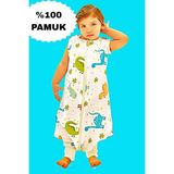 Mini Kiti %100 Pamuk Müslin Uyku Tulumu Dinozor Çocuk Bebek Uyku Tulumu - Beyaz - 9 Yaş