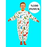 Mini Kiti Elyafsız Kışlık Uzun Kol Çift Kat %100 Pamuk Pazen Dinozorlu Cocuk Bebek Uyku Tulumu - 3 Yaş - 00-Beyaz