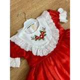 Mini Kiti Kız Çocuk Bebek Fistolu Çiçek Nakışlı Astarlı Vintage Şık Bayram Doğumgünü Özel Gün Kırmızı Elbise - 00Kırmızı - 4 Yaş