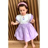 Mini Kiti Kız Çocuk Bebek Fistolu Çiçek Nakışlı Astarlı Vintage Şık Bayram Doğumgünü Özel Gün Lila Mor Elbise - Lila - Beyaz - Mor - 2 Yaş