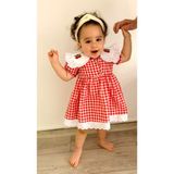 Mini Kiti Kız Çocuk Bebek Kırmızı Beyaz Pötikareli Kiraz Nakışlı Eteği Fistolu Fırfırlı Kısa Kollu Elbise - 1 Yaş - 00Kırmızı