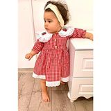 Mini Kiti Kız Çocuk Bebek Kırmızı Beyaz Pötikareli Yakası Kiraz Nakışlı Eteği Fistolu Fırfırlı Elbise - 00Kırmızı - 3 Yaş