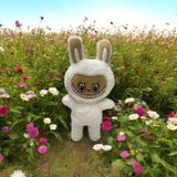 Mini Krem Tavşan Kostümlü Labubu Peluş Oyuncak