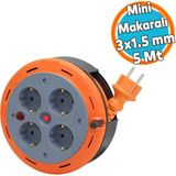 Mini Kutulu Makaralı Seyyar 3x1.0 mm Cca Monofaze Plastik Uzatma Kablosu 4 Priz Ttr Kablo 5 Metre - Turuncu