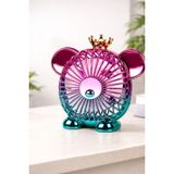 Mini Masaüstü Fan Sevimli Ayıcık Tasarımlı Taşınabilir Vantilatör USB Şarjlı Pembe