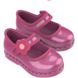 Mini Melissa Parlak Simli Çiçek Detaylı Kız Çocuk Babet Ayakkabı - Pembe
