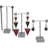 Mini Metal Küpe Standı Seti, Şık ve Pratik Takı Düzenleyici - Ahşap - Bej - Siyah