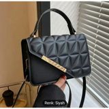Mini Moda Kapitone Desenli Çapraz Metal Kapak El & Omuz Çantası - 0 - Siyah