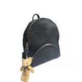 Mini örgü dokuma Sırt Çantası, Siyah Dokulu Deri, Altın Fermuarlı, iç cepli,Peluş Ayıcık Aksesuarlı, Ayarlanabilir Askılı