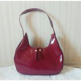 Mini Oval Rugan Mini El Çantası - Bordo