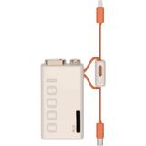 Mini Powerbank 22.5W Pd Hızlı Şarj Type-C & Lightning Kablolu LED Göstergeli Taşınabilir Şarj Cihazı - Bej