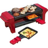 Mini Raklet, 350W, 2 Kişilik, Yapışmaz Tava ve Tahta Spatula ile - Kırmızı