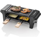 Mini Raklet, 350W, 2 Kişilik, Yapışmaz Tava ve Tahta Spatula ile - Siyah