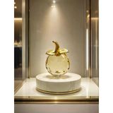 Mini Sarı Kristal Elma Biblo 7.5 Cm Dekoratif Cam Obje Gold Yapraklı Şık Masa Üstü Süsü Vitrin