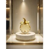 Mini Sarı Kristal Elma Biblo 7.5 Cm Dekoratif Cam Obje Gold Yapraklı Şık Masa Üstü Süsü
