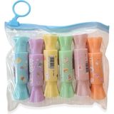 Mini Şeker 6’lı Fosforlu Kalem Seti – Renkli Pastel Highlighter + Şeffaf Çanta - 6 Adet - Çok Renkli