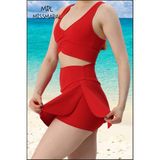 Mini Şort Etek Görünüm Içi Sabit Şortlu Cepli Spor Tasarım Tenis Deniz Havuz Fitness Kırmızı 1107 - 3XL